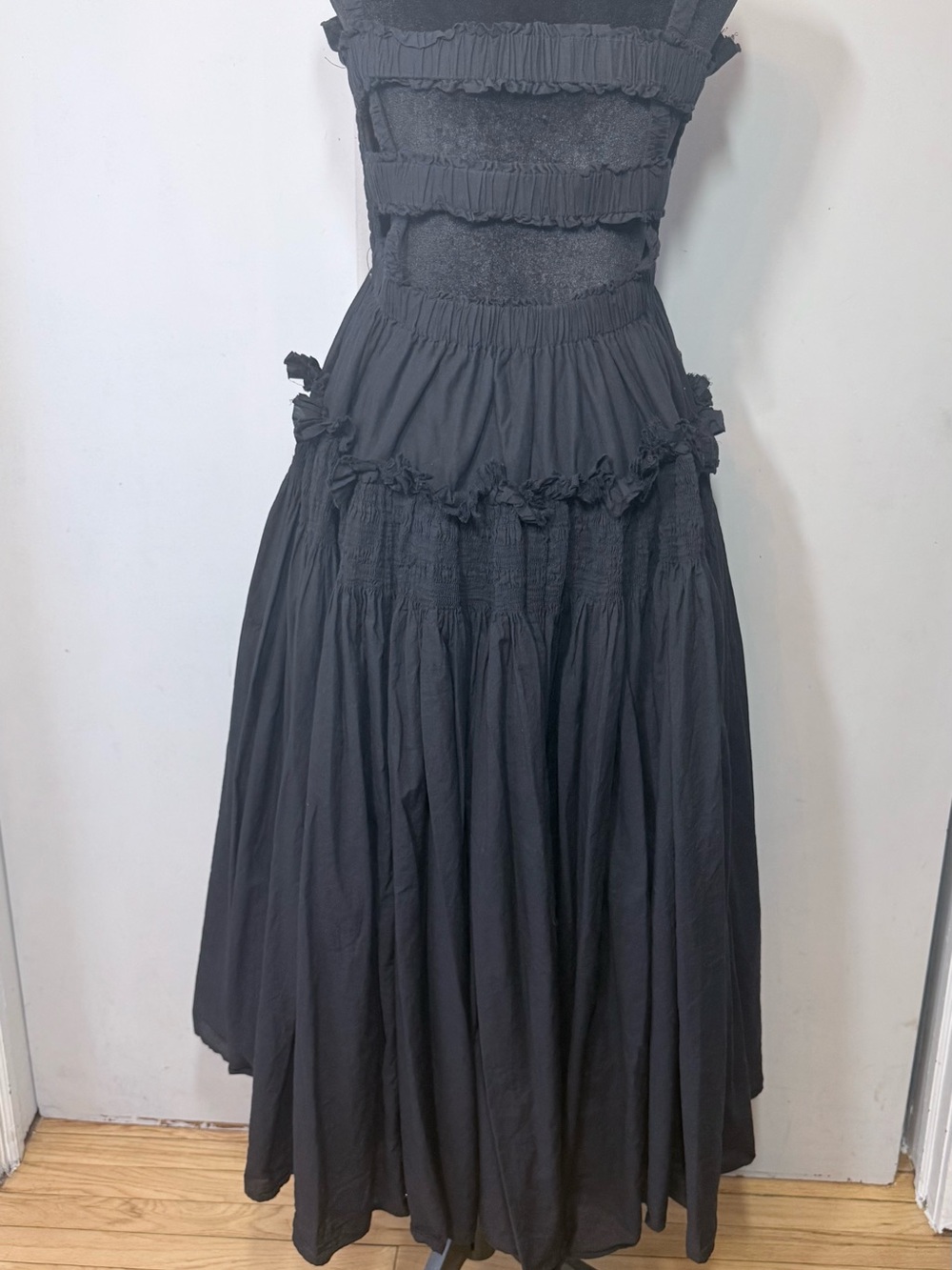Black Smocked Cotton Maxi flare skirt dress Dress - Picture 4 of 5
